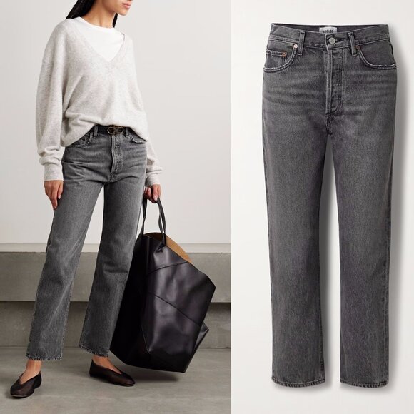 AGOLDE '90s Pinch Waist Cropped High-Rise Straight-Leg Black Jeans Size 27 - Picture 1 of 11